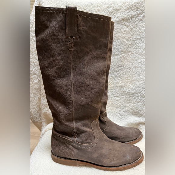 FRYE Celia X Stitch Leather Pull On Riding Boots 19” Size 10B Taupe/Gray 76340 - Picture 3 of 9